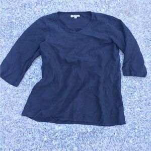 Flax Black V-Neck 3/4 Sleeve Linen Lagenlook Top